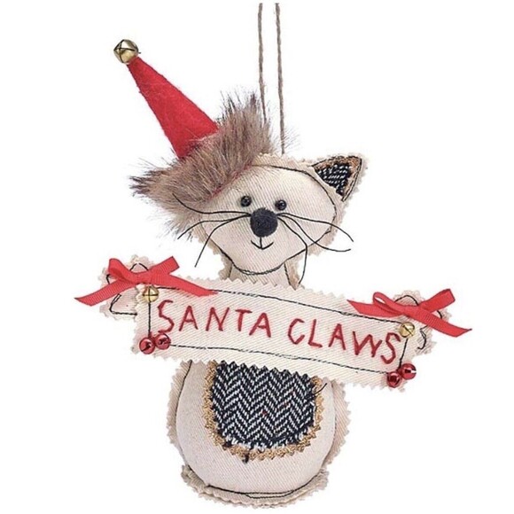 Burton+Burton “SANTA PAWS” Primitive Fabric Cat Ornament Set Of 4 Lot New - Picture 1 of 4